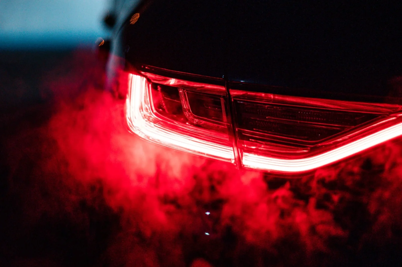 Rear stop light with red smoke illuminated by the red led strip