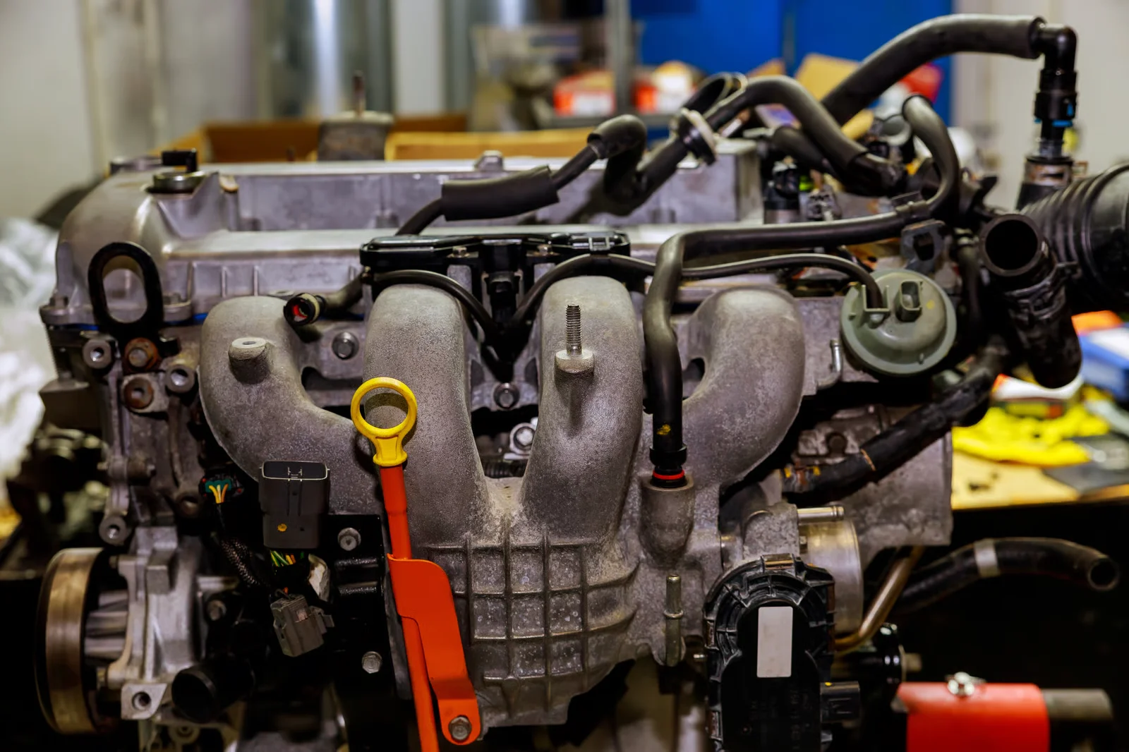 close up shot of car engine the powerful engine of a car. internal design of engine