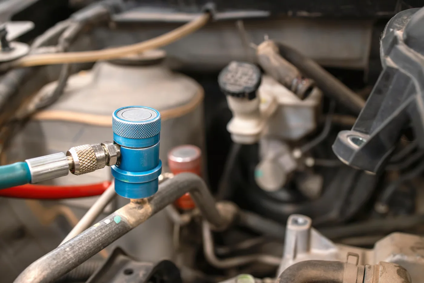close-up view of automotive air conditioning port